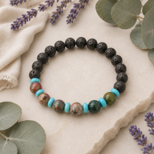 Lava Stone, Bloodstone & Turquoise Bracelet