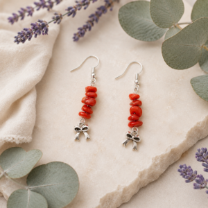Red Jasper Earrings with Bow Charm